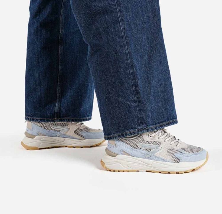 HUB Grid sneaker dames bruin lichtblauw – comfortabele sneaker met uitneembare zool