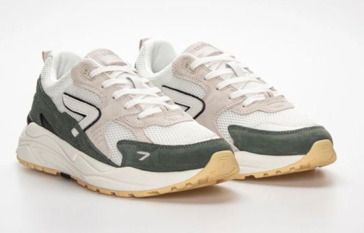 HUB Grid sneaker heren off-white groen – comfortabele sneaker met uitneembare zool