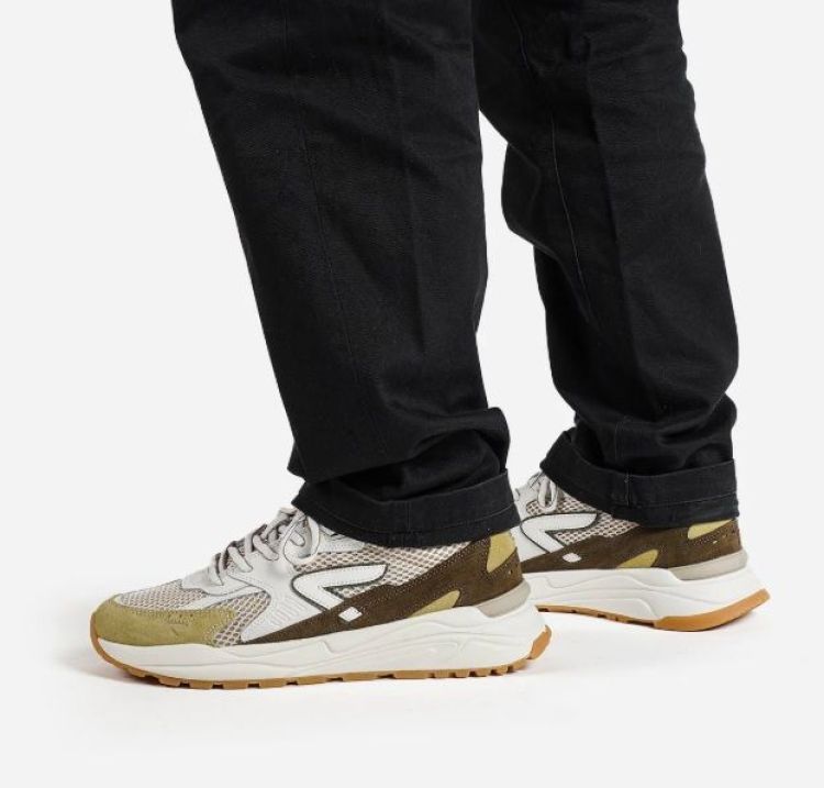 HUB Grid sneaker heren groen off-white – comfortabele sneaker met uitneembare zool