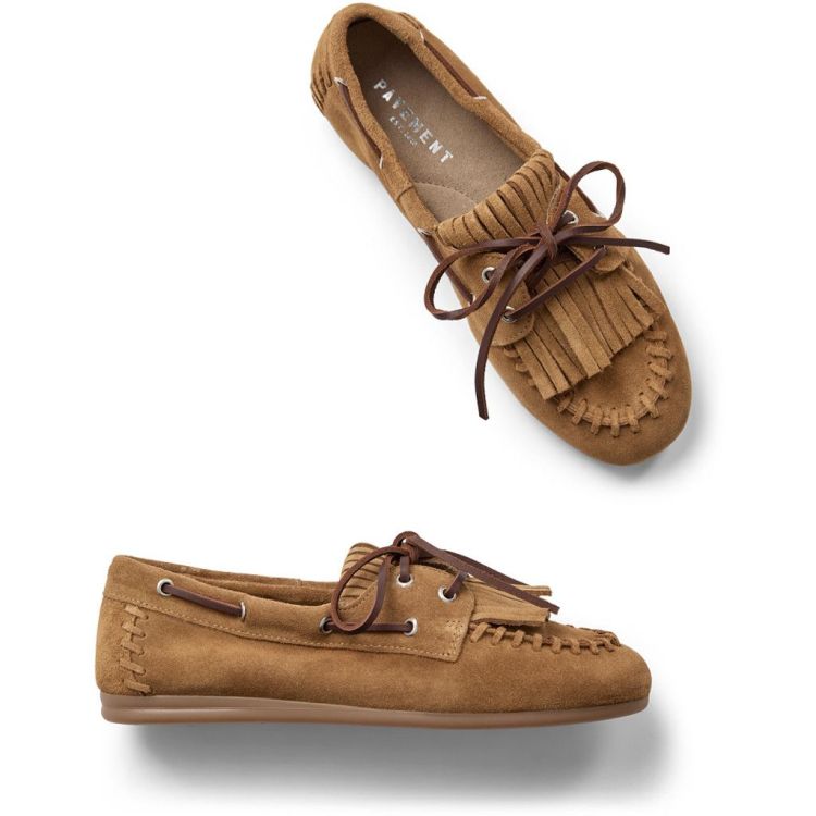 Pavement Magda loafers dames tan suède – handgemaakte mocassin in leder